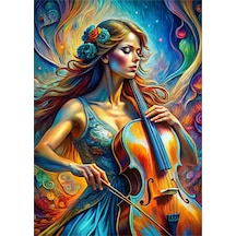 Kadın Ve Çello Tasarım Ahşap Tablo 35cm X50cm