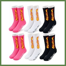 Bezos Unisex Alev Desenli Çorap 6'lı Set Pamuklu Uzun Soket Dikişsiz Nefes Alan Günlük Spor Çorabı Yumuşak Hb006 Çok  Renkli