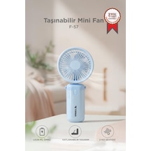 Şarjlı El Vantilatörü Masaüstü Stantlı 3 Kademeli Taşınabilir Mini Fan F57 Mavi