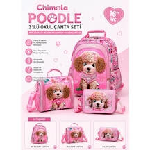 Chimola Poodle 3'lü Okul Çanta Seti 16" Sırt Çantası + Beslenme Çantası + Kalem Çantası Çok Renkli