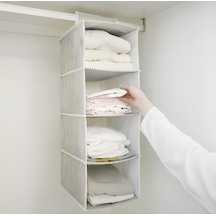 3 Adet Dolap İçi 4 Raflı Çok Katlı Dolap İçi Düzenleyici Organizer 24 29 64 Cm Gri-beyaz