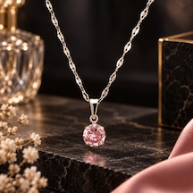 Pembe Zirkon Taşlı Çelik Kolye -şık Ve Kararmaz Kadın Takı Altın-pembe