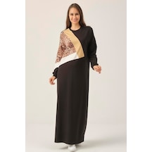 Siyah Leopar Detaylı Maxi Boy Elbise Dm400