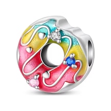 Fubena Renkli Isırılmış Donut Charm Gümüş