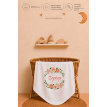 %100 Pamuk İsimli Kız Bebek Battaniyesi 80x80 Cm Çift Kat Penye Organik Baskılı İsme Özel Bebek Battaniyesi Bebek Hediyesi 2099b Ekru