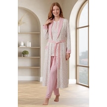 Mecit Pijama Mecit 6358 Pembe Kadın Uzun Sabahlıklı Pijama Takımı