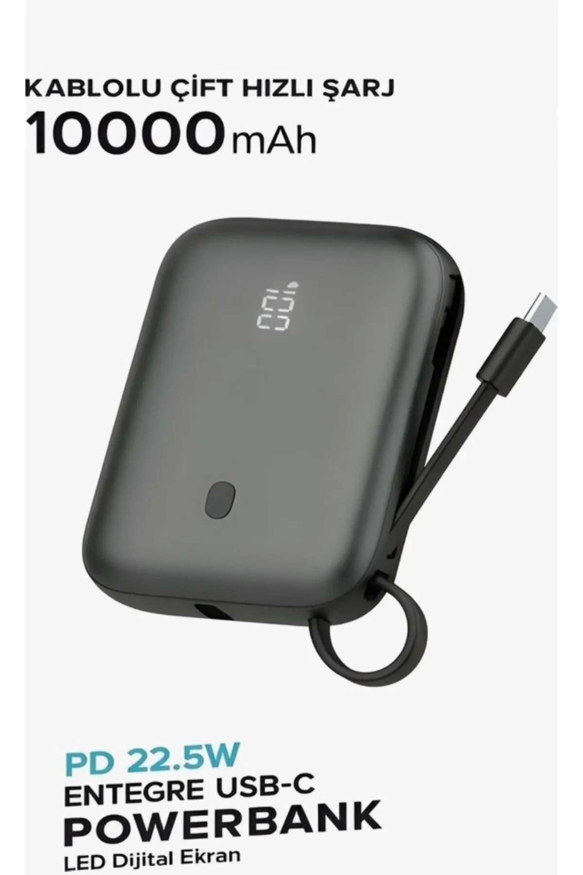 Aura Akse 22.5 W Usb-c Powerbank Led Digital 10000 Mah Koyu Gri