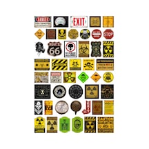 47 Adet Danger Tehlike Caution Rock Sticker Seti - Etiket Seti Scrapbook Bullet Journal Çok Renkli