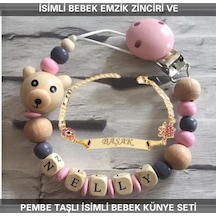 Sahi Aksesuar İsimli Bebek Emzik Zinciri ve İsimli Bebek Künye Seti BEZYI298 Pembe