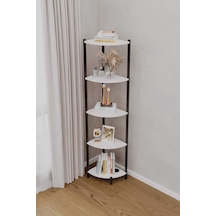 Bes Rafli Çok Amaçli Köse Kitaplik Siyah Profil Beyaz Sunta 40x30x150 Cm Mtl 042 Siyah - Beyaz