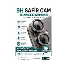 Apple Uyumlu iPhone 16 / 16 Plus Titanyum Gri Metal Kamera Lens Koruyucu Safir Cam Ultra Net Hd