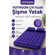 Vothoon Çift Kişilik Şişme Yatak Dahili 203x152x22 Cm 2 Yastıklı Açık Gri - Beyaz - Gümüş