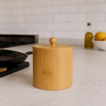 Doğal Bambu Ahşap Baharatlık Kapaklı Silindir Saklama Kabı 9x10 Cm El Yapımı Mutfak Düzeni Çok Renkli