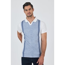 Kısa Kol Baskılı Suprem İtalyan Yaka Cepsiz Slim Fit Tişört 1011250123 İndigo
