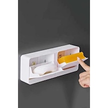 Buççin Online Mağaza 2 Bölmeli Katı Sabunluk Mutfak Banyo Beyaz Renk Güçlü Yapışkanlı Sabun Organizeri Beyaz Plastik Bey Çok Renkli