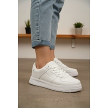 Enoch Kadın Havalandırma Delikli Geometrik Dikişli Ortopedik Kontrast Taban Sneakers Spor Ayakkabı Beyaz