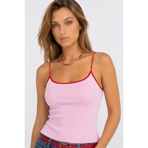 Neden Tekstil Kontrast Şeritli Triko Atlet Body - Pembe-kırmızı