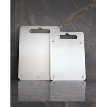 Paslanmaz Çelik Doğrama Tahtası Büyük Boy Ve Küçük Boy 2'li Set 20x30 Ve 25x33 Cm Çok Renkli