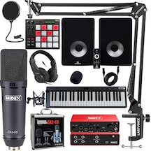 Midex İmpressive Paket - 6 Stüdyo Ekipmanları Seti Monitör Mikrofon Ses Kartı Kulaklık Midi Klavye Pad Controller