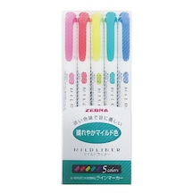 Hobi-Marketart-Zebra Mildliner Çift Uçlu Işaretleme Kalemi 5'li Set Canlı Renkle