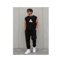 Herkesemoda Hng Yazı Detaylı Sıfır Kol Bisiklet Yaka T-shirt Siyah