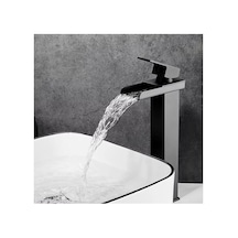 Rena Design Siyah Çanak Lavabo Bataryası Havza Model Uzun/yüksek Lavabo Musluğu Çift Girişli Armatür Inox