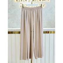 Sentez Sz-5664-b Bej Renk Pileli Geniş Paça Pantolon 1