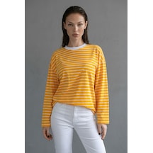 Hardal Bisiklet Yaka Çizgili Uzun Kollu Tişört Mg2362 Hardal