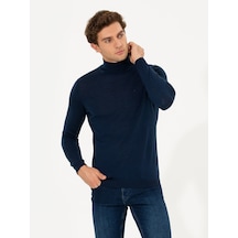 Cacharel Lacivert Slim Fit Balıkçı Yaka Basic Triko Kazak