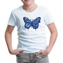 Beautiful Blue Butterfly Beyaz Çocuk Tshirt 001