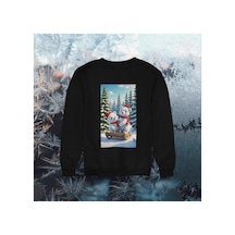 Stil X Yeni Yıl Baskılı Kız Çocuk Sweatshırt, Chrıstmas Temalı Siyah-8