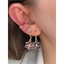Pinery Jewels Oval Yakut Taşlı Altın Kaplama Kıkırdak Earcuff Altın