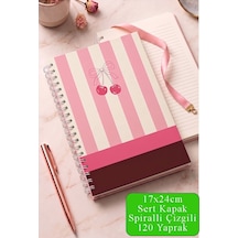 Pembe Sert Kapak Spiralli Çizgili Defter 17x24cm 120 Yaprak 1 Adet Not Defteri Okul Büro Ofis Defteri Yeşil