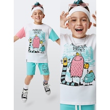 Denokids Monster Dudes Erkek Çocuk T-shirt Şort Takım Çok Renkli