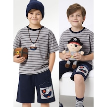 Denokids Erkek Çocuk Takım Çizgili T-shirt Korsan Şort Yazlık Takım Çok Renkli