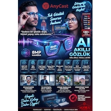 Anycast Aı Yapay Zeka Destekli Kameralı Akıllı Gözlük, 130+ Dil Gerçek Zamanlı Çeviri, 8mp Kamera, 1080p Video, Yapay Zeka Asistanı Bluetooth 5.4 Ipx5