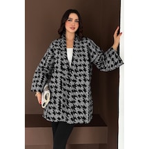 Asprin Fashion Kazayağı Desenli Kimono Siyah Siyah