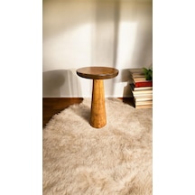 Wooden Ahşap Konik Model Tekli Mantar Yan Sehpa Tik Ağacı Renk