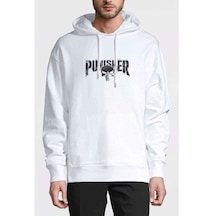 The Punisher Logo Baskılı Beyaz Erkek Örme Kapşonlu Sweatshirt (531040779)