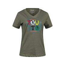 2as Alone Baskılı V Yaka Kadın T-shirt 403 Haki
