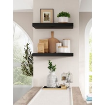 Dekoratif Doğal Ahşap 2'li Takım 75 X 15 X 4 Cm Gizli Aparatlı Raf Ahşap