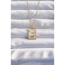 316l Çelik Zincir Gold Renk Ay Detay Mavi Zirkon Taşlı Tarot Kolye - Özel Seri Bzsurn009061 altın