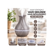 Ahşap Görünümlü Ultrasonik Hava Nemlendirici Aroma Difüzör Led Işıklı Usb Vazo Beyaz