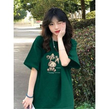 Noıssey Karikatür Ve Grafik Tasarım Oversize T-shirt Cartoon/letter Serisi Kod195 Yeşil