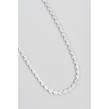 So Chic Baget Taşlı 18 Ayar Beyaz Altın Kaplama 42 Cm Gümüş Gerdanlık Rodyum