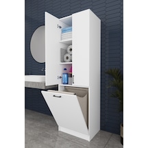 Modern Çamaşır Sepetli Çok Amaçlı Banyo Dolabı %100 Mdf Banyo Düzenleyici Dolap Bd06 Beyaz