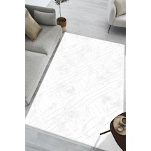 Soyut Desen Baskılı Kaymaz Yıkanabilir Salon Oturma Odası Mutfak Hol Antre Halısı Yolluk Beyaz