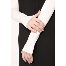 Kadın Tesettür Parmak Geçmeli Kolluk Ekru 001