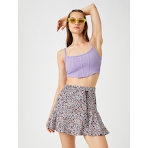 Koton Çiçekli Şort Etek Mini Volanlı Siyah Desenli 2sal40246ık 2SAL40246IK9D9 Siyah