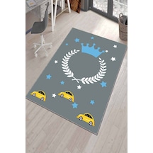 Gri Yıkanabilir Kaymaz Taban Taçlı İsimli Bebek Halısı Ar020n11